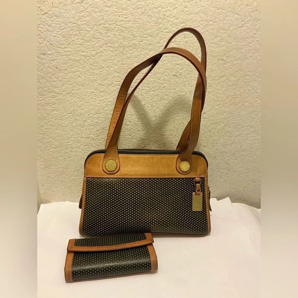 Dooney & Bourke Vintage Brown/Black Cabrio Perforated Leather Satchel & wallet